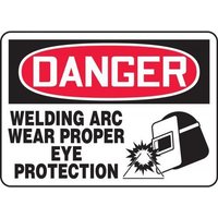 Accuform MWLD115VP 10"" x 14"" OSHA Danger Safety Sign: Welding Arc - Wear Proper Eye Protection Plastic