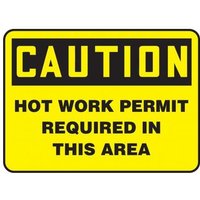 Accuform MWLD615XT 14"" x 20"" OSHA Caution Safety Sign: Hot Work Permit Required in This Area Dura-Plastic