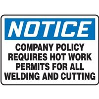 Accuform MWLD801VA 10"" x 14"" Aluminum OSHA Notice Safety Sign: Company Policy Requires Hot Work Permit for All Welding and Cutting