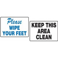 Accuform PAT228 3-1/2"" x 5"" Tabletop Sign: Please Wipe Your Feet - Keep This Area Clean