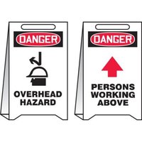 Accuform PFE420 20"" x 12"" OSHA Danger Reversible Fold-Up Floor Sign: Overhead Hazard - Persons Working Above