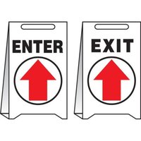 Accuform PFE426 20"" x 12"" Reversible Fold-Up Floor Sign: Enter - Exit