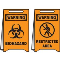 Accuform PFE442 20"" x 12"" Corrugated Plastic OSHA Warning Reversible Fold-Ups Floor Sign: Biohazard - Restricted Area
