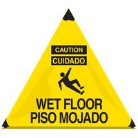 Accuform PFT327 31"" x 21"" Bilingual OSHA Caution Handy Cone Floor Sign: Wet Floor Black/Yellow