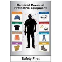 Accuform PPE505 28"" x 20"" Aluminum Construction Site PPE-ID Sign: Required Personnel Protective Equipment English