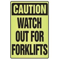 Accuform PSA335 18"" x 12"" OSHA Caution Fluorescent Alert Sign: Watch Out for Forklifts
