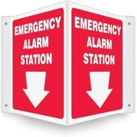 Accuform PSP326 3D 12"" x 9"" Panel Projection Safety Sign: Emergency Alarm Station Down Arrow