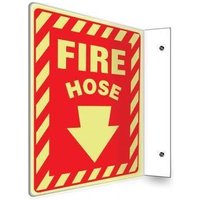 Accuform PSP409 90D 12"" x 9"" Panel Glow-In-The-Dark Projection Sign: Fire Hose Down Arrow