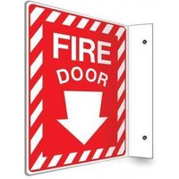 Accuform PSP429 90D 12"" x 9"" Panel Projection Safety Sign: Fire Door Down Arrow