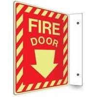 Accuform PSP434 90D 12"" x 9"" Panel Glow-In-The-Dark Projection Safety Sign: Fire Door Down Arrow