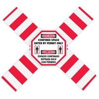 Accuform SBCXB803LG 26"" and 28"" Bilingual OSHA Danger Flanged Pipe Barrier Kit: Confined Space - Enter By Permit Only, Bilingual - Spanish/English