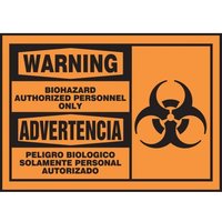 Accuform SBLBHZ302VSP 3-1/2"" x 5"" Bilingual OSHA Warning Safety Label: Biohazard - Authorized Personnel Only, Adhesive Vinyl - 5 pack, Bilingual - Spanish/English