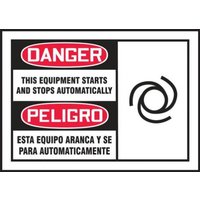 Accuform SBLEQM190XVE 3-1/2"" x 5"" OSHA Danger Safety Labels: This Equipment Starts And Stops Automatically, Adhesive Dura Vinyl - Each