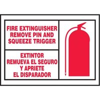 Accuform SBLFXG513VSP 3-1/2"" x 5"" Bilingual Safety Label: Fire Extinguisher - Remove Pin And Squeeze Trigger, Adhesive Vinyl - 5 pack