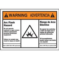 Accuform SBLSPS374 3-1/2"" x 5"" Bilingual ANSI Warning Safety Label: Arc Flash Hazard, Adhesive Dura-Vinyl