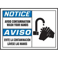 Accuform SBLSPS806VSP 3-1/2"" x 5"" Bilingual OSHA Notice Safety Label: Avoid Contamination - Wash Your Hands, Adhesive Vinyl - 5 pack