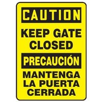 Accuform SBMABR609XT 14"" x 10"" Bilingual OSHA Caution Safety Sign: Keep Gate Closed, Dura-Plastic