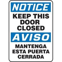 Accuform SBMABR825VP 14"" x 10"" Bilingual OSHA Notice Safety Sign: Keep This Door Closed, Plastic