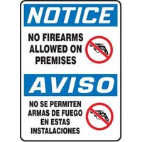 Accuform SBMACC821VS 14"" x 10"" Bilingual OSHA Notice Safety Sign: No Firearms Allowed On Premises, Adhesive Vinyl, Bilingual - Spanish