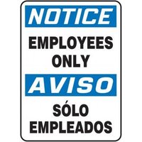 Accuform SBMADC804XL 14"" x 10"" Bilingual OSHA Notice Safety Sign: Employees Only, Aluma-Lite