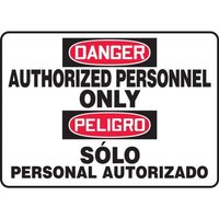 Accuform SBMADM006MVS 10"" x 14"" Bilingual OSHA Danger Admittance & Exit Safety Signs: Authorized Personnel Only, Adhesive Vinyl