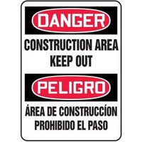 Accuform SBMADM014XV 14"" x 10"" Bilingual OSHA Danger Safety Sign: Construction Area - Keep Out, Adhesive Dura-Vinyl