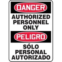 Accuform SBMADM108XT 20"" x 14"" Bilingual OSHA Danger Safety Sign: Authorized Personnel Only, Dura-Plastic