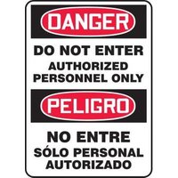 Accuform SBMADM141XP 14"" x 10"" Spanish Bilingual OSHA Danger Safety Sign: Do Not Enter - Authorized Personnel Only, Accu-Shield