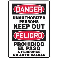 Accuform SBMADM155VP 14"" x 10"" OSHA Bilingual Admittance & Exit Danger Safety Signs: Unauthorized Persons Keep Out, Plastic