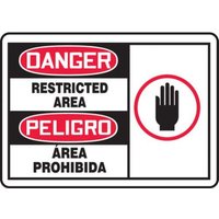 Accuform SBMADM160MVS 10"" x 14"" Bilingual OSHA Danger Safety Sign: Restricted Area, Adhesive Vinyl