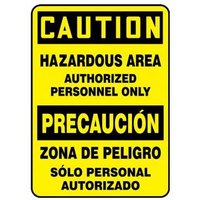 Accuform SBMADM634VP 20"" x 14"" Bilingual OSHA Caution Safety Sign: Hazardous Area, Plastic