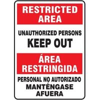 Accuform SBMADM906VA 14"" x 10"" Bilingual Restricted Area Safety Sign: Unauthorized Persons Keep Out, Aluminum