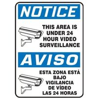 Accuform SBMASE815VA 20"" x 14"" Bilingual OSHA Notice Safety Sign: This Area Is Under 24 Hour Video Surveillance, Aluminum