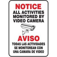 Accuform SBMASE817VA 20"" x 14"" Bilingual Notice Safety Sign: All Activities Monitored By Video Camera, Aluminum