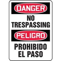 Accuform SBMATR112VA 20"" x 14"" Bilingual OSHA Danger Safety Sign: No Trespassing, Aluminum
