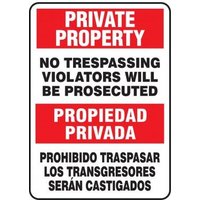 Accuform SBMATR510XT 14"" x 10"" Bilingual Private Property Safety Sign: No Trespassing - Violators Will Be Prosecuted, Dura-Plastic
