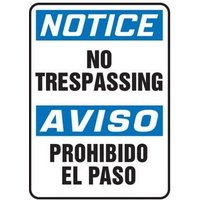 Accuform SBMATR804VA 20"" x 14"" Bilingual OSHA Notice Safety Sign: No Trespassing, Aluminum