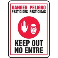 Accuform SBMCAW003VS 14"" x 10"" Bilingual Danger Safety Sign: Pesticides - Keep Out, Adhesive Vinyl, Bilingual - Spanish/English