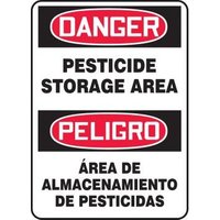 Accuform SBMCAW109XL 14"" x 10"" Bilingual OSHA Danger Safety Sign: Pesticide Storage Area, Aluma-Lite
