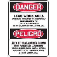 Accuform SBMCAW188XL 14"" x 10"" Bilingual OSHA Danger Safety Sign: Lead Work Area, Aluma-Lite, Bilingual - Spanish/English
