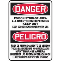 Accuform SBMCHG041VA 14"" x 10"" Bilingual OSHA Danger Safety Sign: Poison Storage Area - All Unauthorized Persons Keep Out, Aluminum