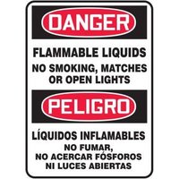 Accuform SBMCHG068XL 14"" x 10"" Bilingual OSHA Danger Safety Sign: Flammable Liquids - No Smoking, Matches Or Open Lights, Aluma-Lite