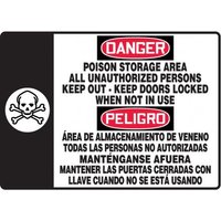 Accuform SBMCHG108XP 14"" x 20"" OSHA Danger Bilingual Safety Sign: Poison Storage Area All Unauthorized Persons Keep Out Keep Doors Locked When Not In Use, Accu-Shield