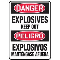 Accuform SBMCHL042VA 14"" x 10"" Bilingual OSHA Danger Safety Sign: Explosives - Keep Out, Aluminum