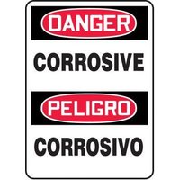 Accuform SBMCHL223VA 20"" x 14"" Bilingual OSHA Danger Safety Sign: Corrosive, Aluminum