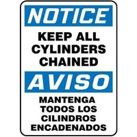 Accuform SBMCPG825VS 14"" x 10"" Bilingual OSHA Notice Safety Sign: Keep All Cylinders Chained, Adhesive Vinyl