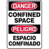 Accuform SBMCSP002VS 14"" x 10"" Bilingual OSHA Danger Safety Sign: Confined Space, Adhesive Vinyl
