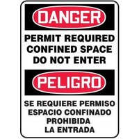 Accuform SBMCSP058XL 14"" x 10"" Bilingual OSHA Danger Safety Sign: Permit Required - Confined Space - Do Not Enter, Aluma-Lite