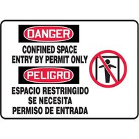 Accuform SBMCSP126MVP 10"" x 14"" Bilingual OSHA Danger Safety Sign: Confined Space Entry By Permit Only, Plastic