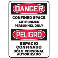 Accuform SBMCSP141VP 14"" x 10"" Bilingual OSHA Danger Safety Sign: Confined Space - Authorized Personnel Only, Plastic
